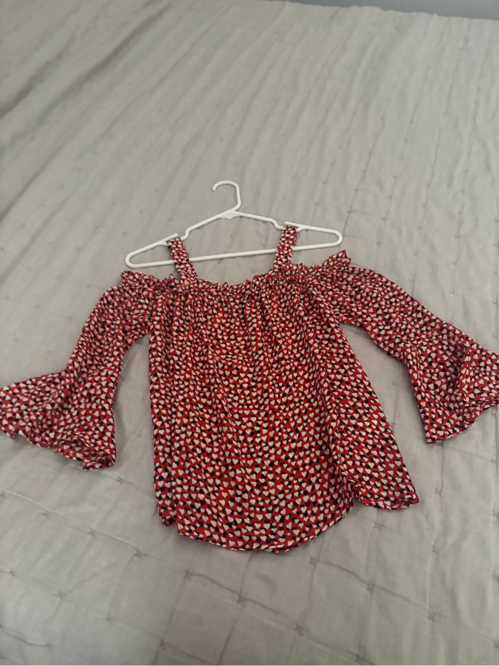 J. Crew Red Heart-Print Cold Shoulder Blouse